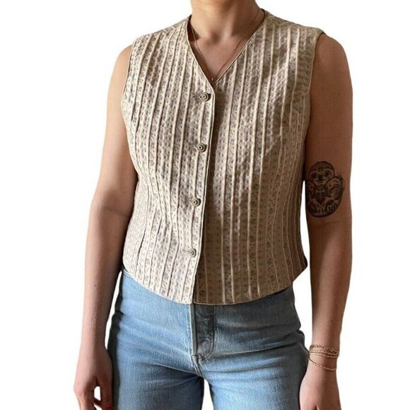 Liz Sport Jackets & Blazers - Vintage 1990s Liz Sport Lavender Floral V Neck Vest Sportcoat Tank Blouse Sz M